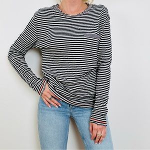 Cohesive & Co stripped black chest pocket long sleeve Tee T-shirt